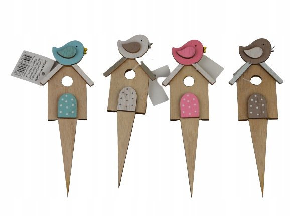 Piekna Drewniana ozdoba do kwiatków, Domek Ptaszek