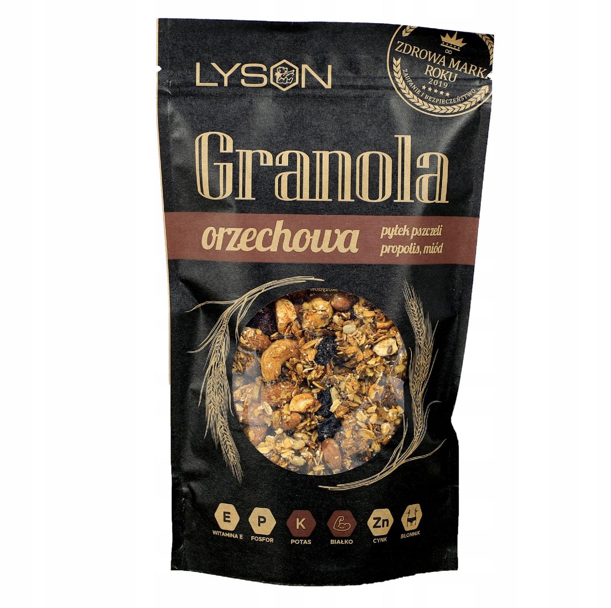 ŁYSOŃ Granola orzechowa z miodem i pyłkiem pszczelim, 300g