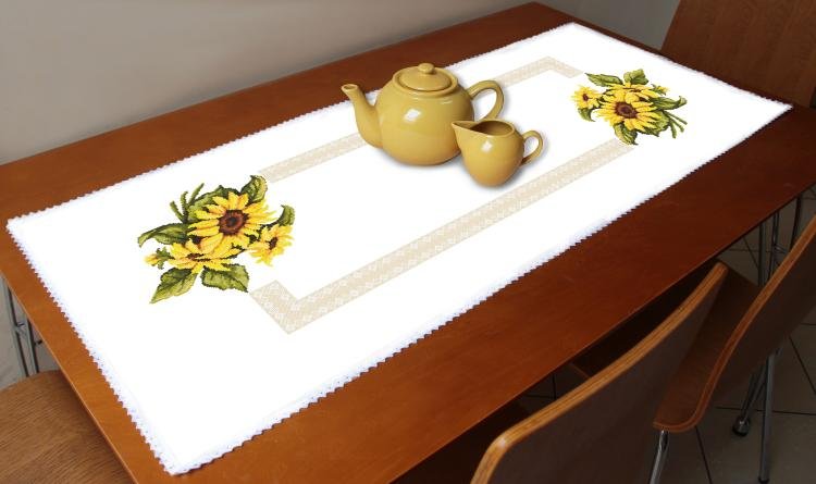 Haft krzyżykowy - Zestaw do haftu - Bieżnik ze słonecznikami