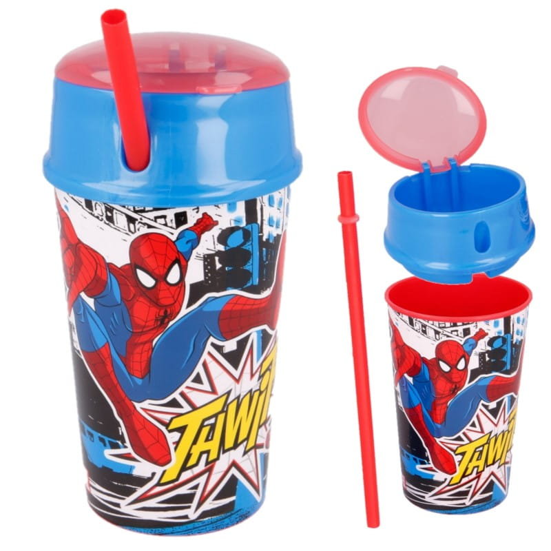 Kubek na przekąski ze słomką Spiderman 400ml