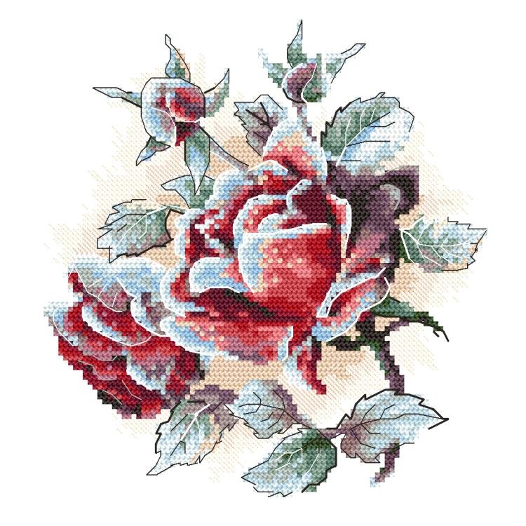 Haft krzyżykowy - Zestaw do haftu - Oszronione róże