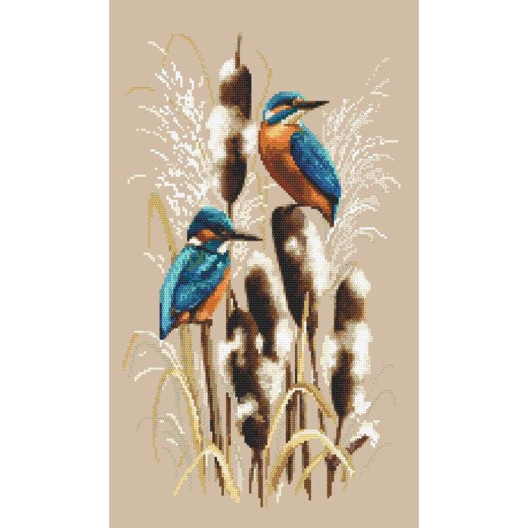 Haft krzyżykowy - Zestaw do haftu - Zimorodki w trzcinach