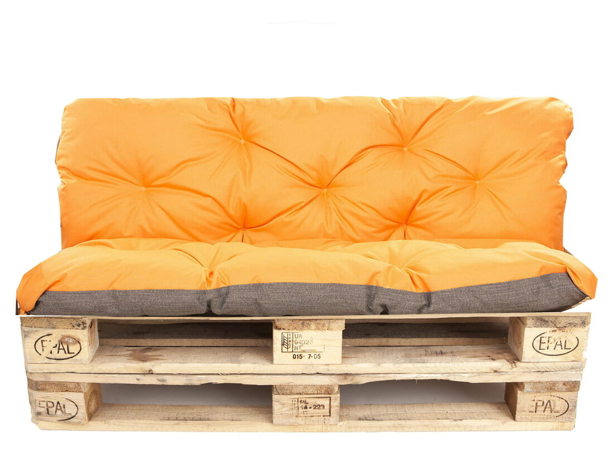 Poduszki na palety komplet, siedzisko 120 x 80 i opacie 120x40 cm, Poduszki ogrodowe na palety,  Pomarańczowa