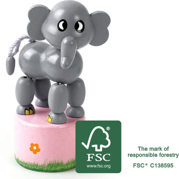 Small Foot 11136 Drückfigur Elefant aus Holz, FSC 100%-Zertifiziert, Mitgebsel Spielzeug, Mehrfarbig