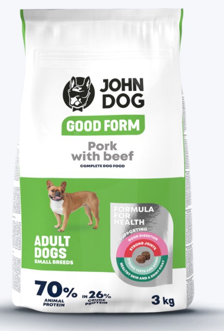 John Dog Good Form. Wieprzowina Z Wołowiną I Ryżem Małe Rasy 3Kg