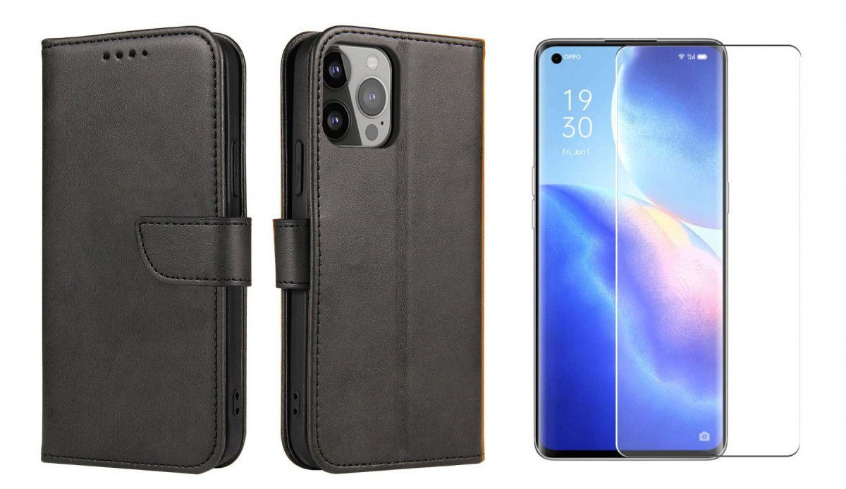 Фото - Захисне скло / плівка Braders Etui Portfel Magnet Case Wallet + Szkło Płaskie do Oppo Reno 5 / Reno 5 5G 