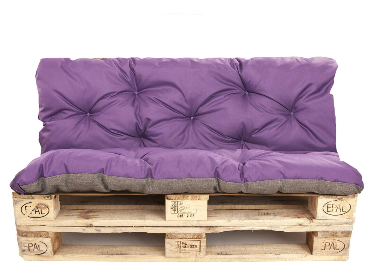 Poduszki na palety komplet, siedzisko 120 x 80 i opacie 120x60 cm, Poduszki ogrodowe na palety, Fioletowa