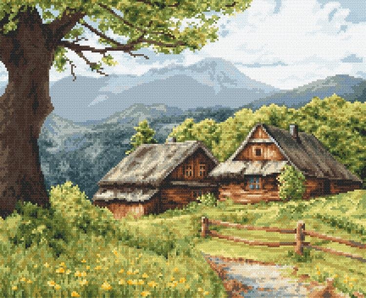 Haft krzyżykowy, Zestaw do haftu, Górskie chaty