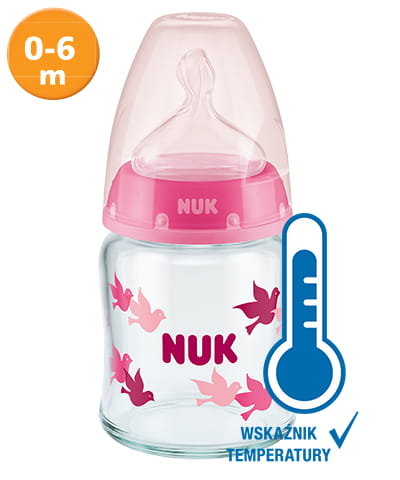NUK Butelka FC+ szklana 120ml (smoczek SILIKON do mleka) różowa 747114A