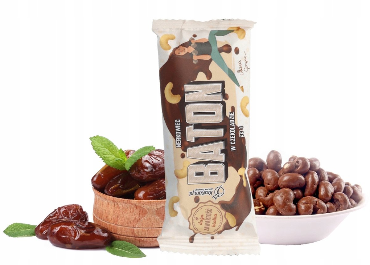 KruKam Baton Daktylowy z orzechami ziemnymi w czekoladzie (Duża zawartość białka) 33g