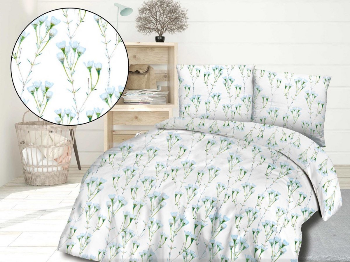 Pościel bawełniana 140x200 biała miętowa łąka 71463/1 Cottonlove 3