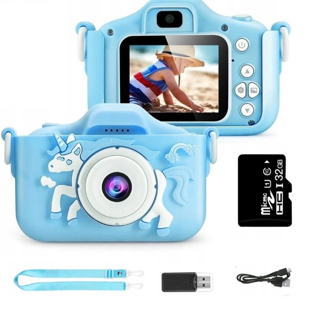 Aparat Cyfrowy Dla Dzieci, Bambino, Jednorożec Z Kartą Pamięci 32GB, Niebieski