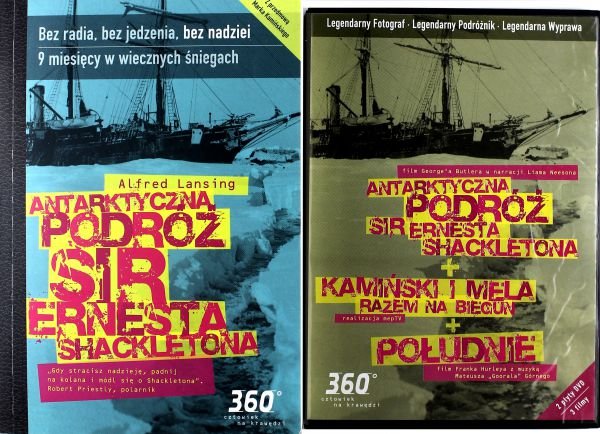 Antarktyczna podróż Sir Ernesta Shackletona + Kamiński i Mela razem na biegun + Południe książka+DVD)