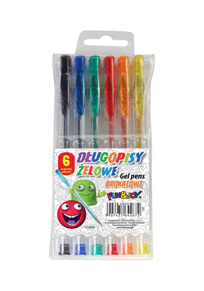 Titanum Długopisy żelowe brokatowe Fun&Joy 6 kolorów
