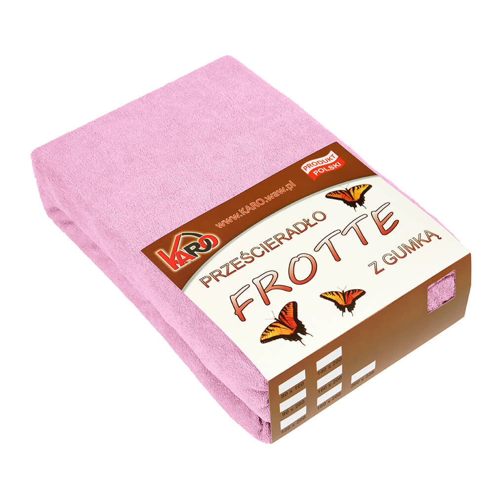 Prześcieradło frotte z gumką KARO 60x120 cm, różowe jasne 018 grube 200g/m2