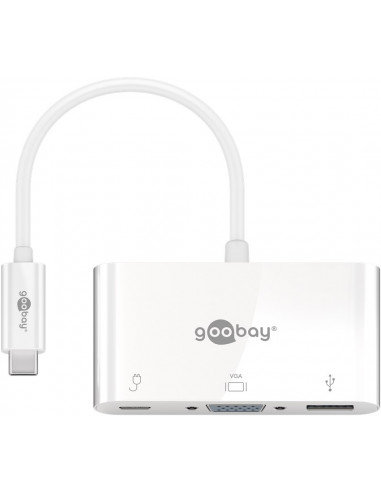 Goobay urządzenie USB-C Multi Port Adapter VGA, biały, 0.15 m Rozszerzona USB-C w celu porty USB 3.0 i jeden port VGA (62100)