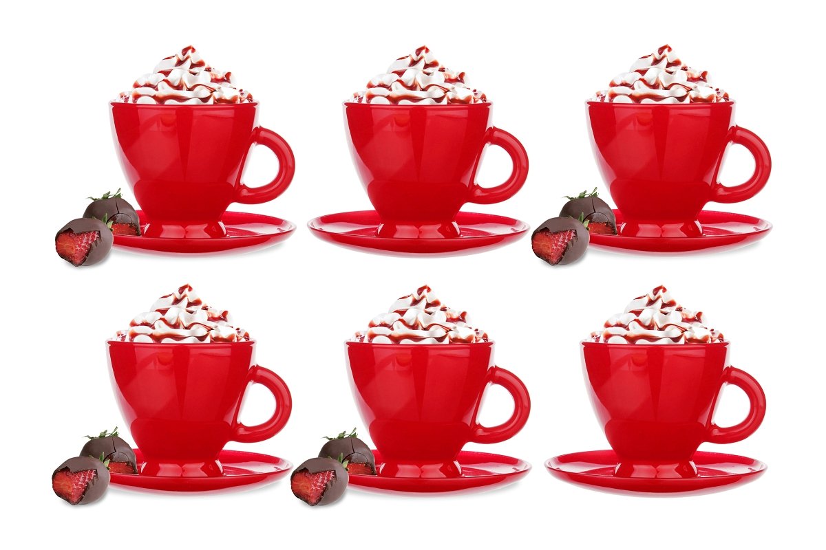 Zestaw 6 Czerwonych Filiżanek Ze Spodkami, 230ml Kawa Herbata