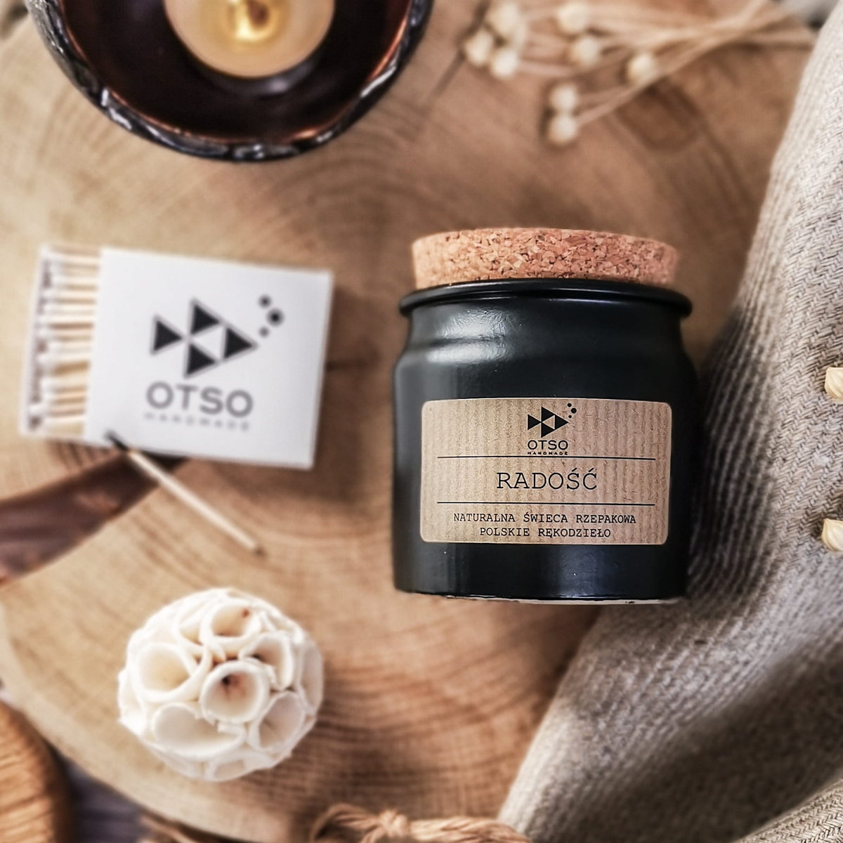 Naturalna świeca rzepakowa  RADOŚĆ - świeca rzepakowa z olejkami eterycznymi - świeca naturalna OTSO - 130 ml