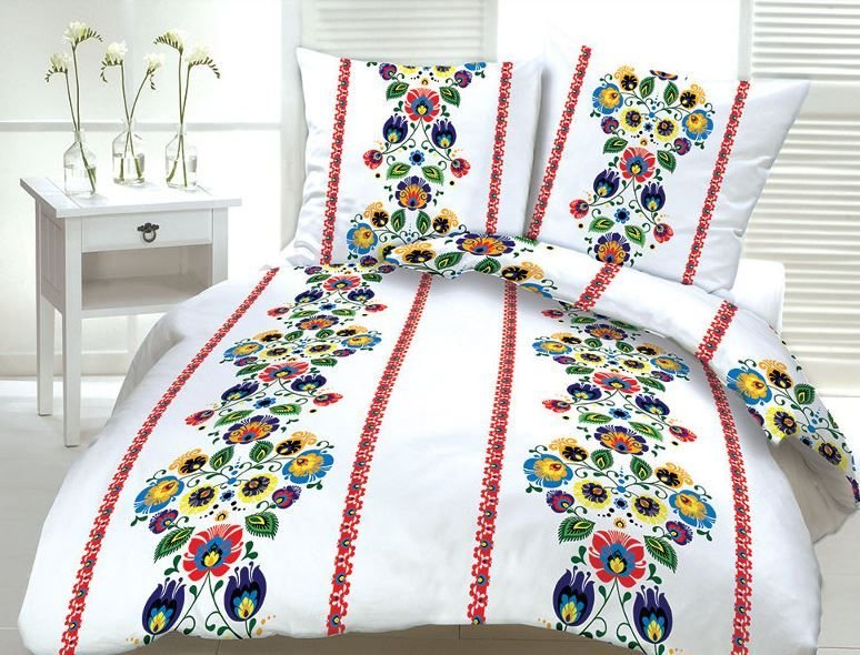 Pościel z kory 160x200 Łowicka 222b biało-czerwona