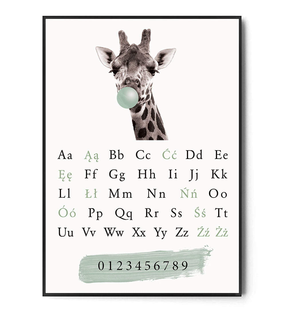 Art Studio, Plakat Żyrafa, Alfabet, wymiary 29,7x42 cm