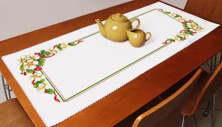 Haft krzyżykowy - Zestaw do haftu - Bieżnik - Świąteczny bieżnik z kwiatami