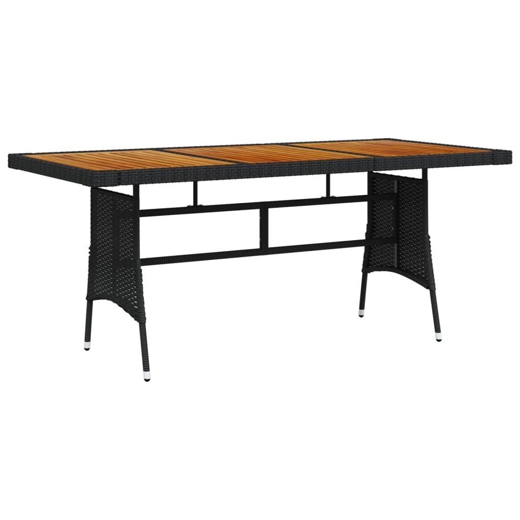 shumee Stół ogrodowy czarny 160x70x72 cm rattan PE i drewno akacjowe