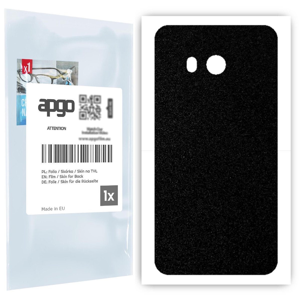 Folia naklejka skórka strukturalna na TYŁ do HTC U11 -  Czarny Pastel Matowy Chropowaty Baranek - apgo SKINS