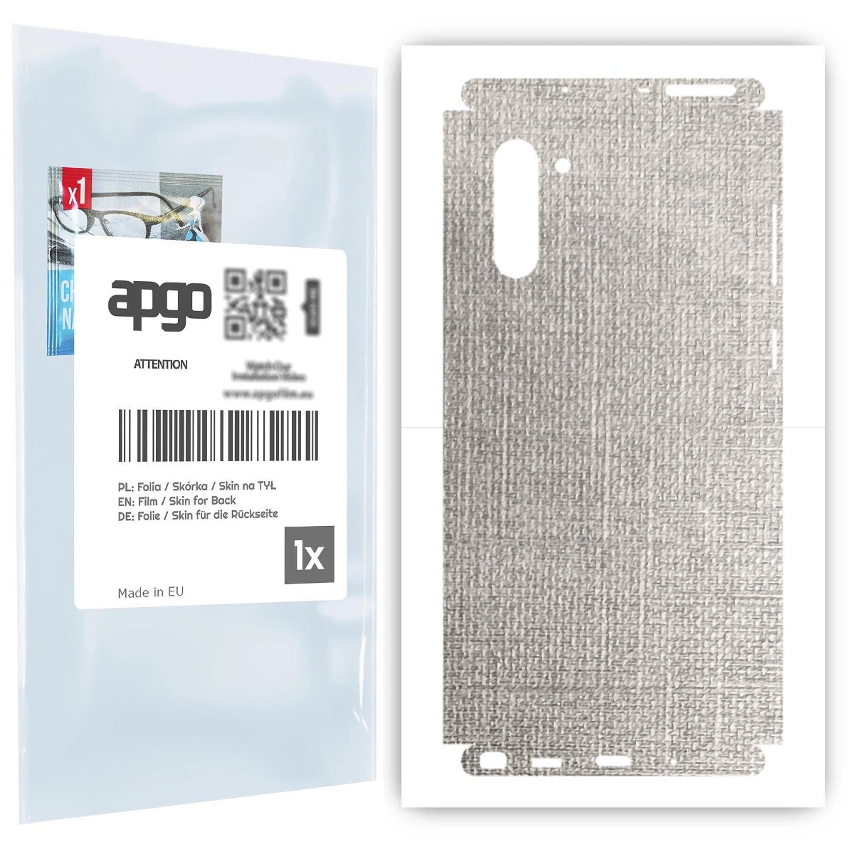 Folia naklejka skórka strukturalna na TYŁ+BOKI do Samsung Galaxy Note 10 -  Tkanina Denim Szary - apgo SKINS