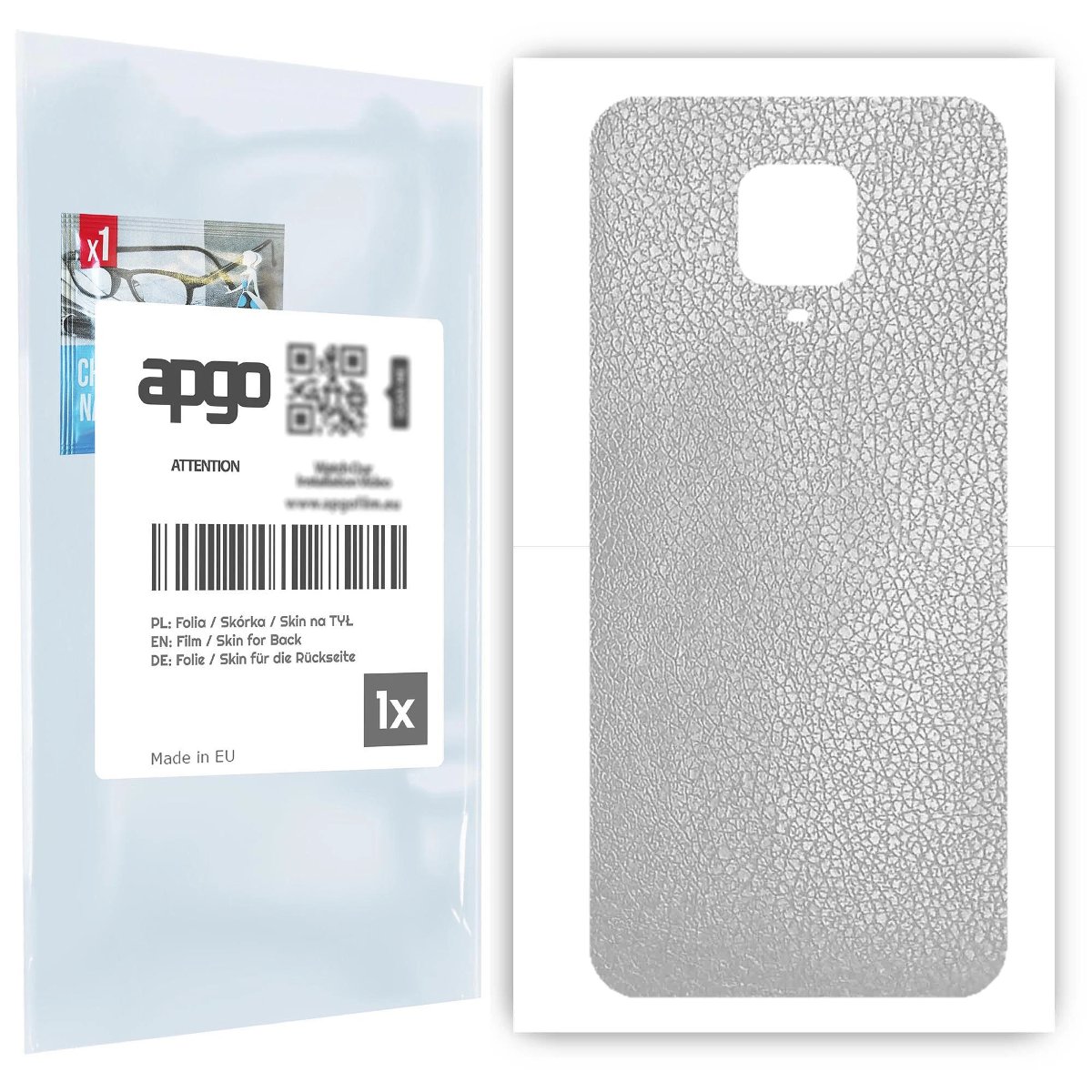 Folia naklejka skórka strukturalna na TYŁ do Xiaomi Redmi Note 9 Pro -  Skóra Srebrna - apgo SKINS