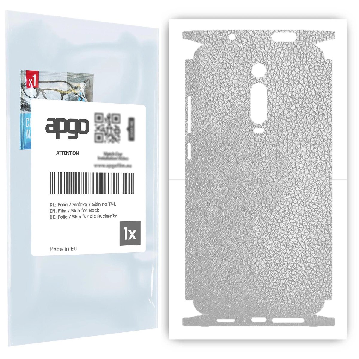 Folia naklejka skórka strukturalna na TYŁ+BOKI do Xiaomi Mi 9T Pro -  Skóra Srebrna - apgo SKINS
