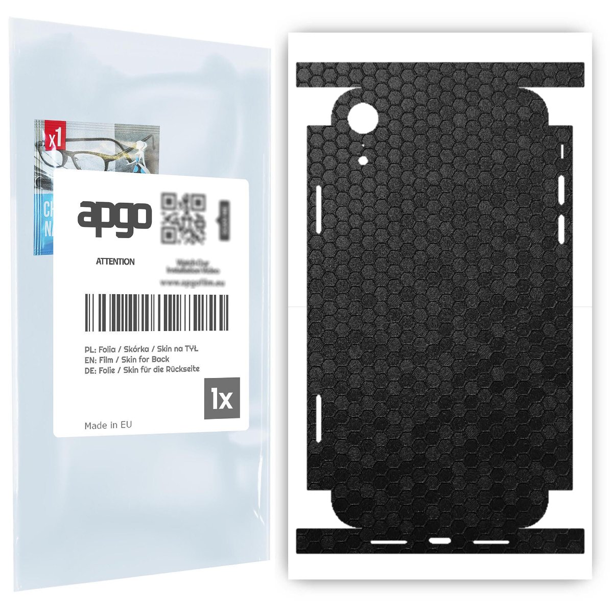 Folia naklejka skórka strukturalna na TYŁ+BOKI do Apple iPhone XR -  Plaster Miodu Czarny - apgo SKINS