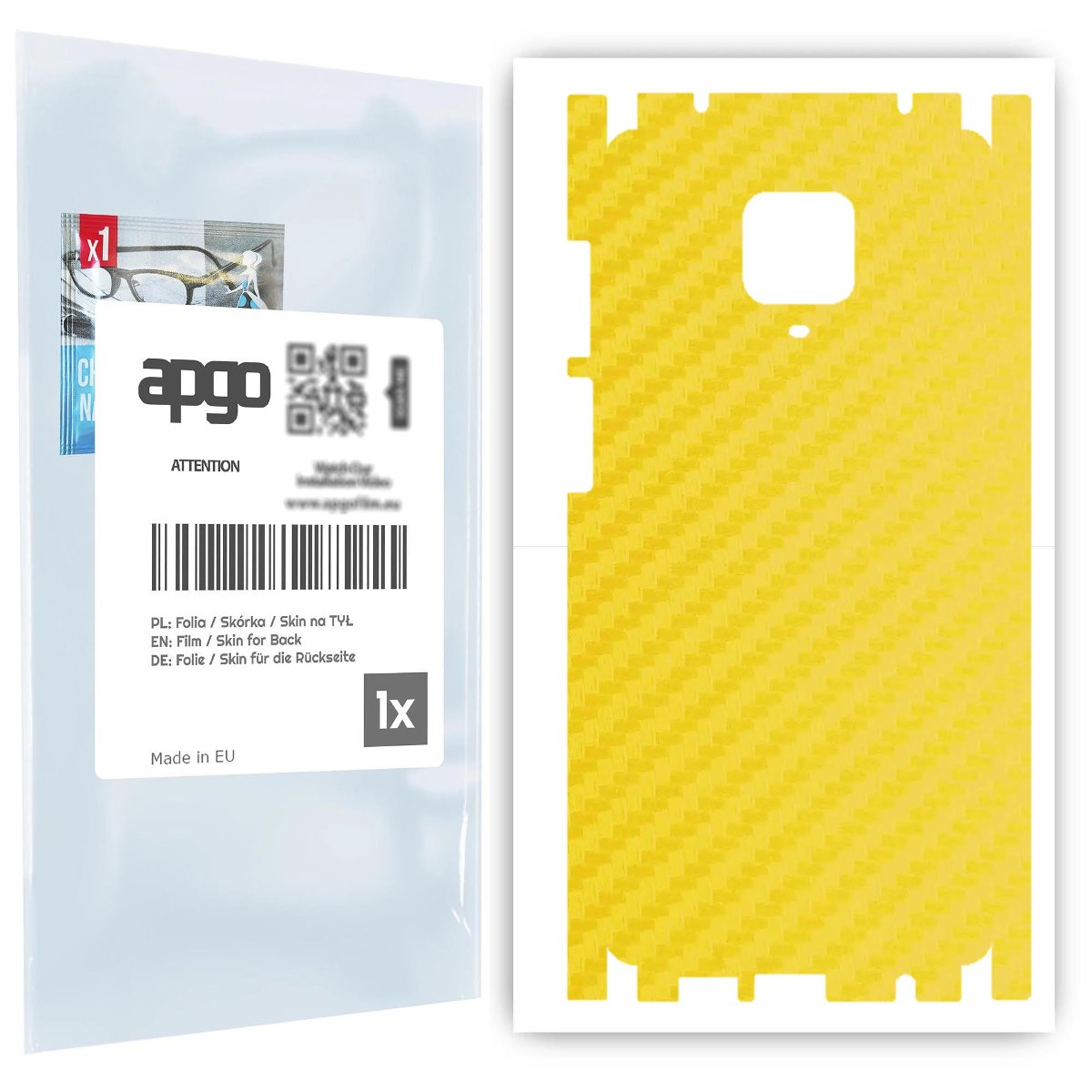 Folia naklejka skórka strukturalna na TYŁ+BOKI do Xiaomi Redmi Note 9 Pro -  Carbon Żółty - apgo SKINS