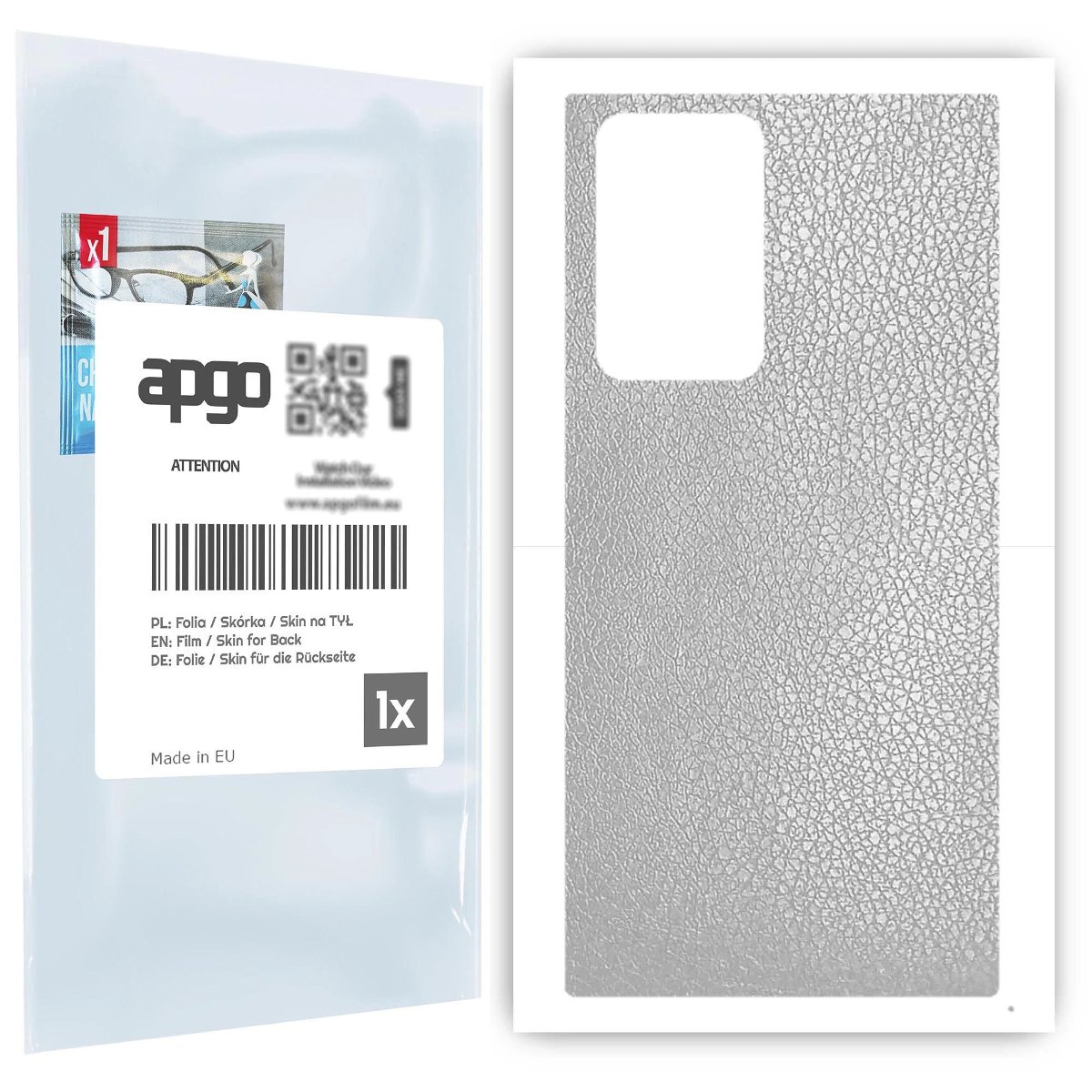 Folia naklejka skórka strukturalna na TYŁ do Samsung Galaxy Note20 Ultra -  Skóra Srebrna - apgo SKINS