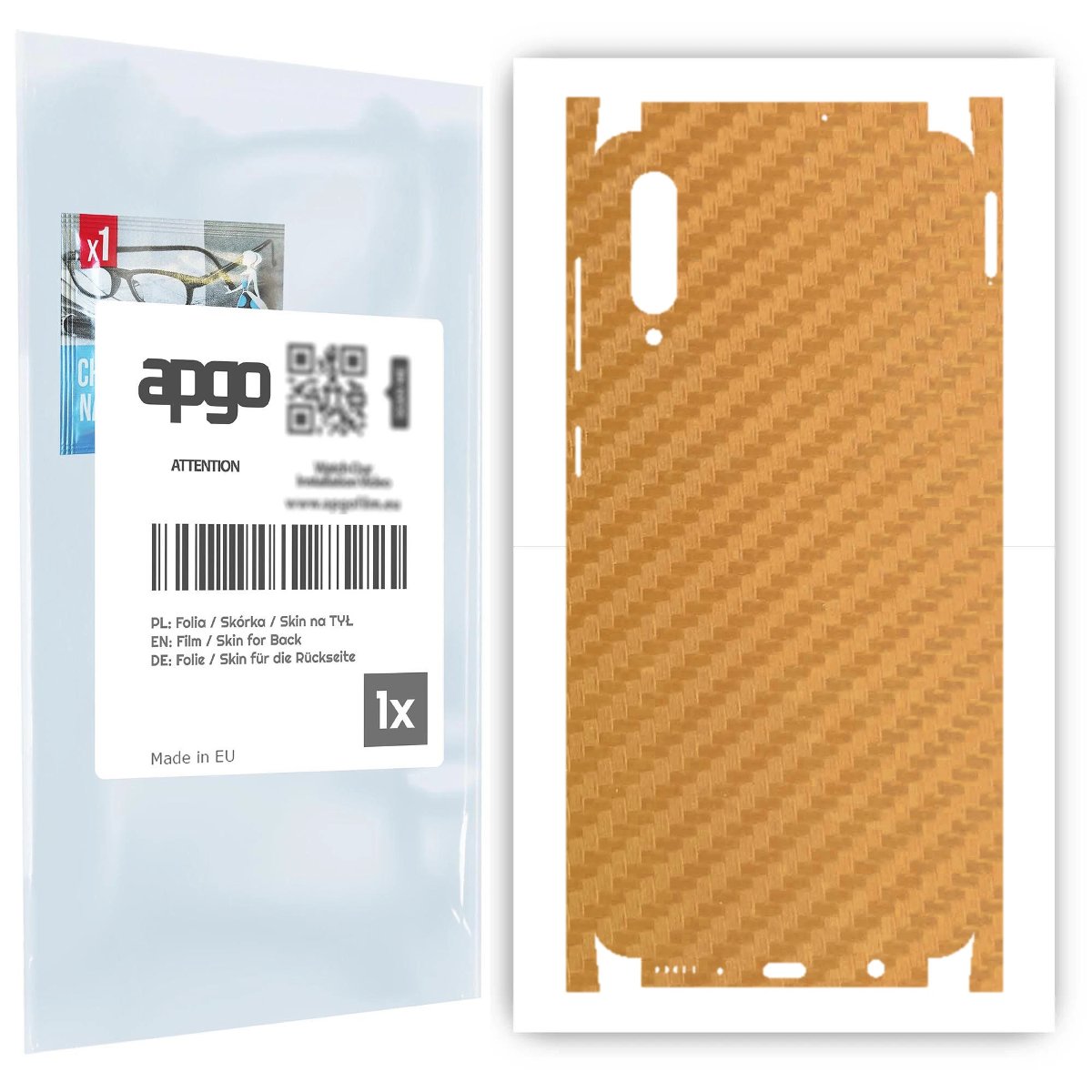 Folia naklejka skórka strukturalna na TYŁ+BOKI do Samsung Galaxy A30s -  Carbon Złoty - apgo SKINS