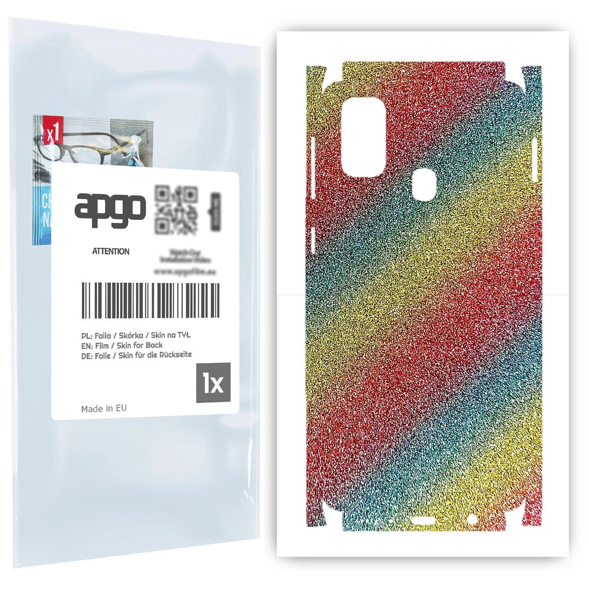 Folia naklejka skórka strukturalna na TYŁ+BOKI do Samsung Galaxy M21 -  Brokat Tęcza - apgo SKINS