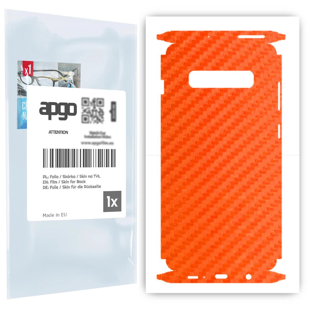 Folia naklejka skórka strukturalna na TYŁ+BOKI do Samsung Galaxy S10+ -  Carbon Pomarańczowy - apgo SKINS