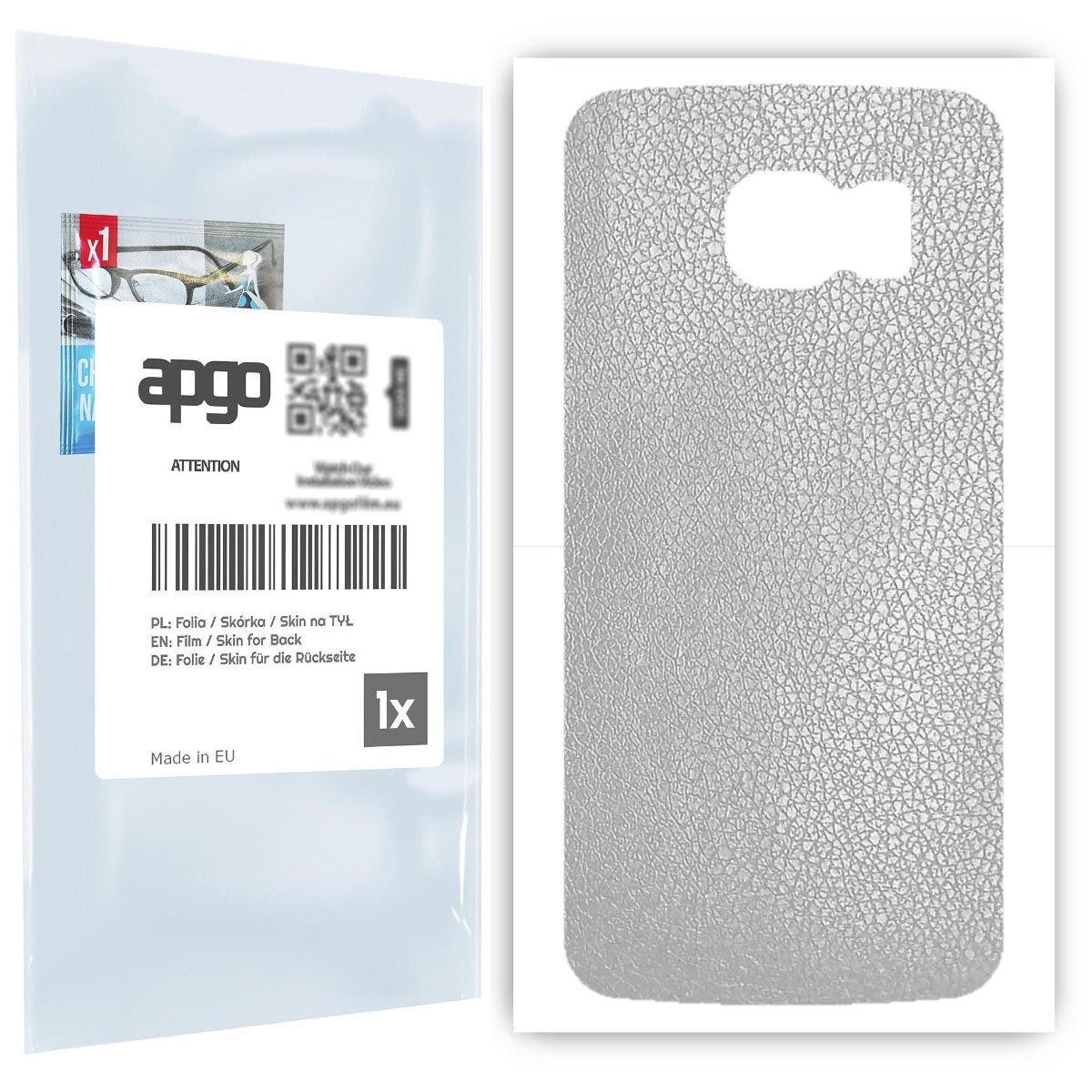Folia naklejka skórka strukturalna na TYŁ do Samsung Galaxy S6 G920 -  Skóra Srebrna - apgo SKINS