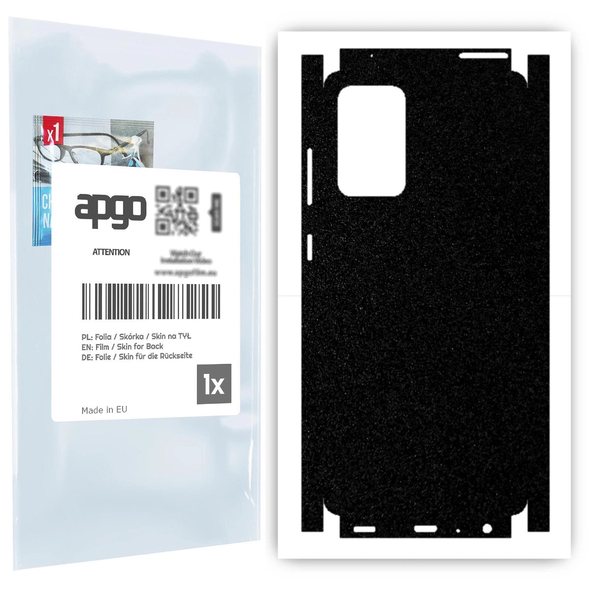 Folia naklejka skórka strukturalna na TYŁ+BOKI do Samsung Galaxy A72 -  Czarny Pastel Matowy Chropowaty Baranek - apgo SKINS