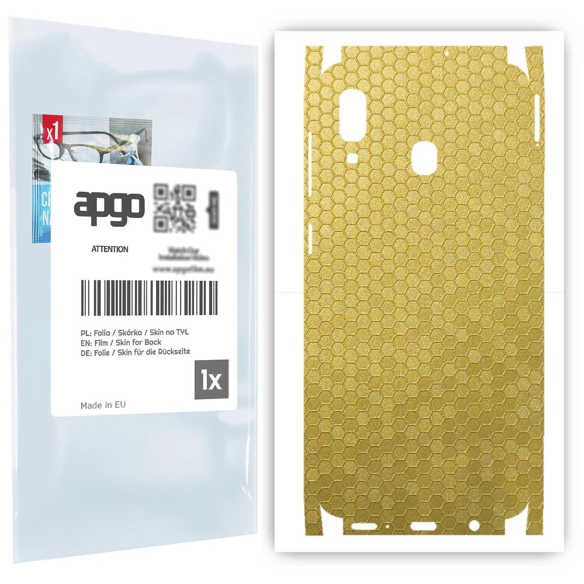 Folia naklejka skórka strukturalna na TYŁ+BOKI do Samsung Galaxy A20 -  Plaster Miodu Złoty - apgo SKINS