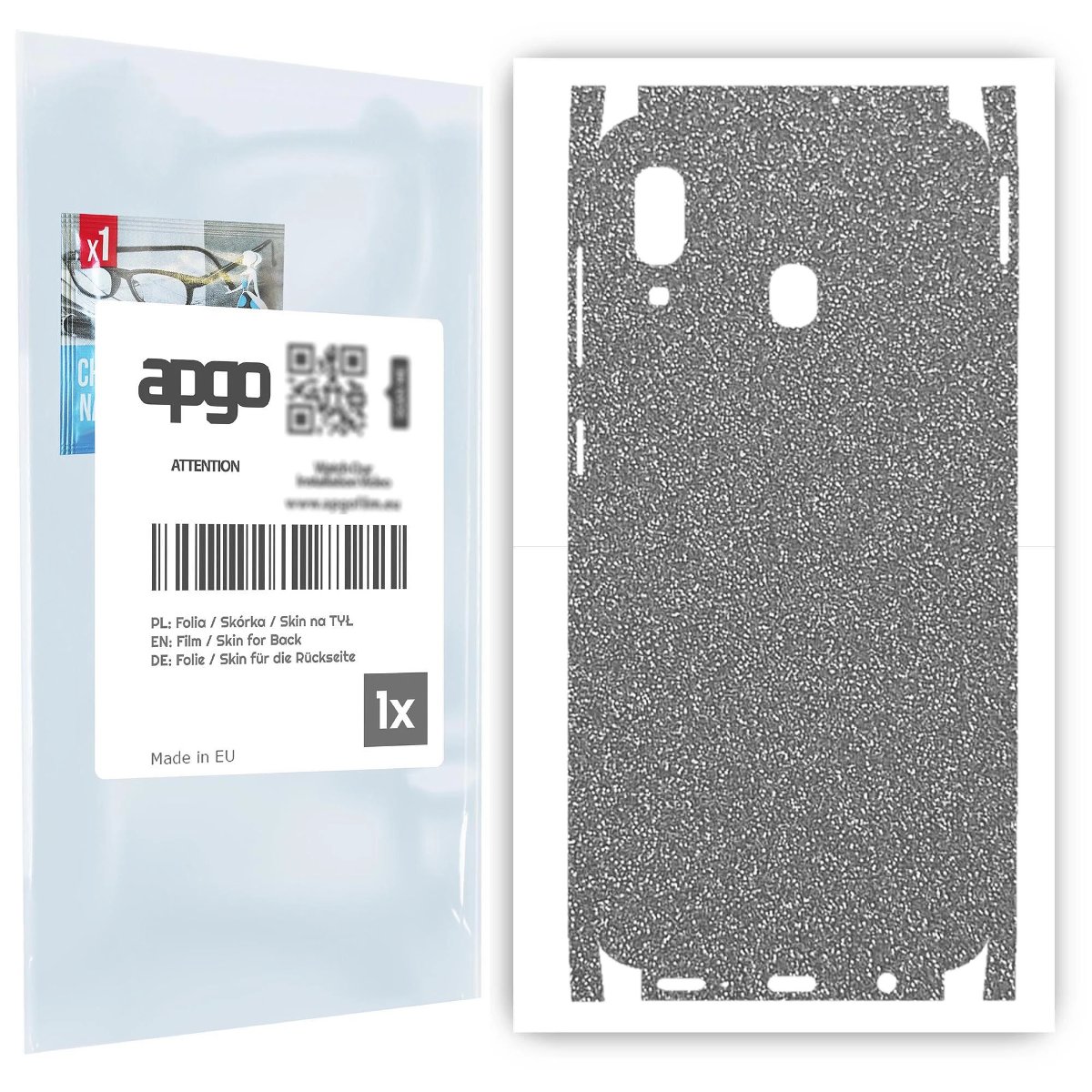 Folia naklejka skórka strukturalna na TYŁ+BOKI do Samsung Galaxy A20 -  Brokat Srebrny - apgo SKINS