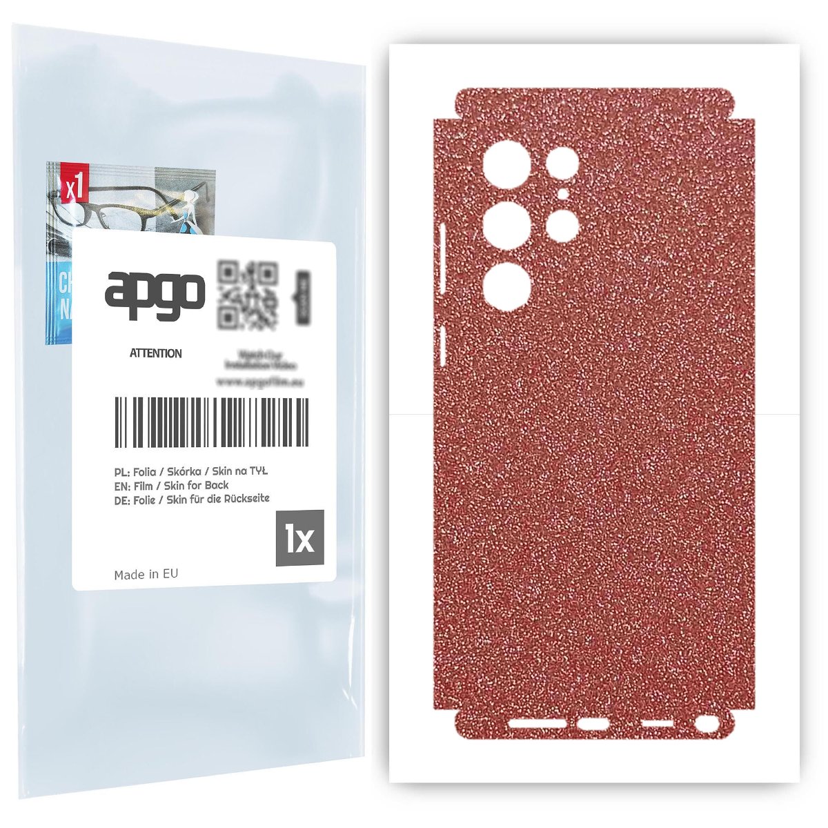 Folia naklejka skórka strukturalna na TYŁ+BOKI do Samsung Galaxy S22 Ultra -  Brokat Brzoskwiniowy - apgo SKINS