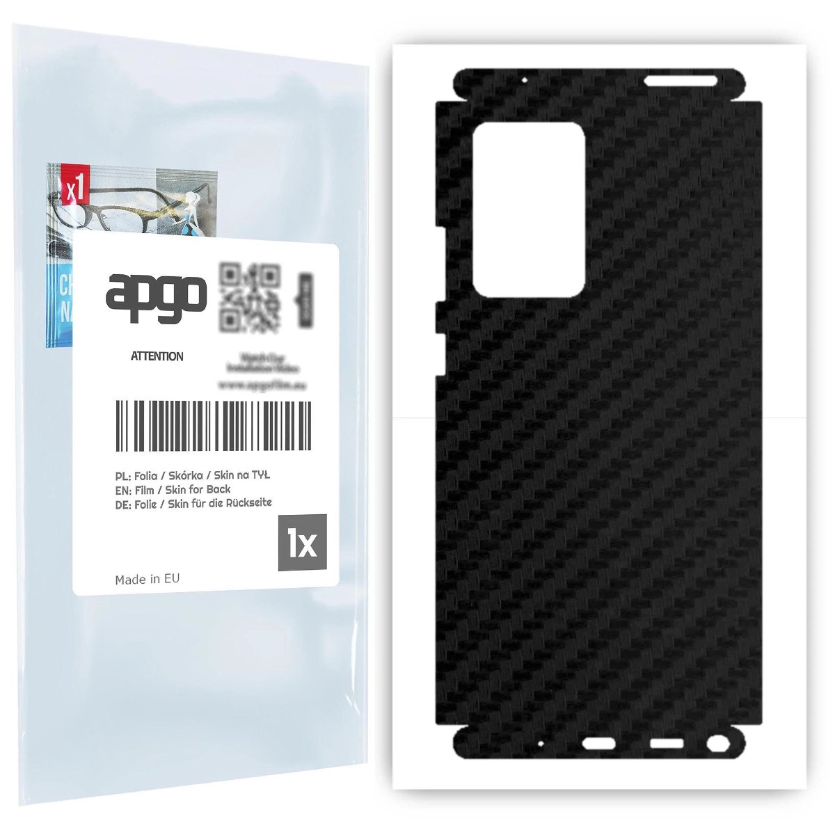 Folia naklejka skórka strukturalna na TYŁ+BOKI do Samsung Galaxy Note 20 Ultra -  Carbon Czarny - apgo SKINS