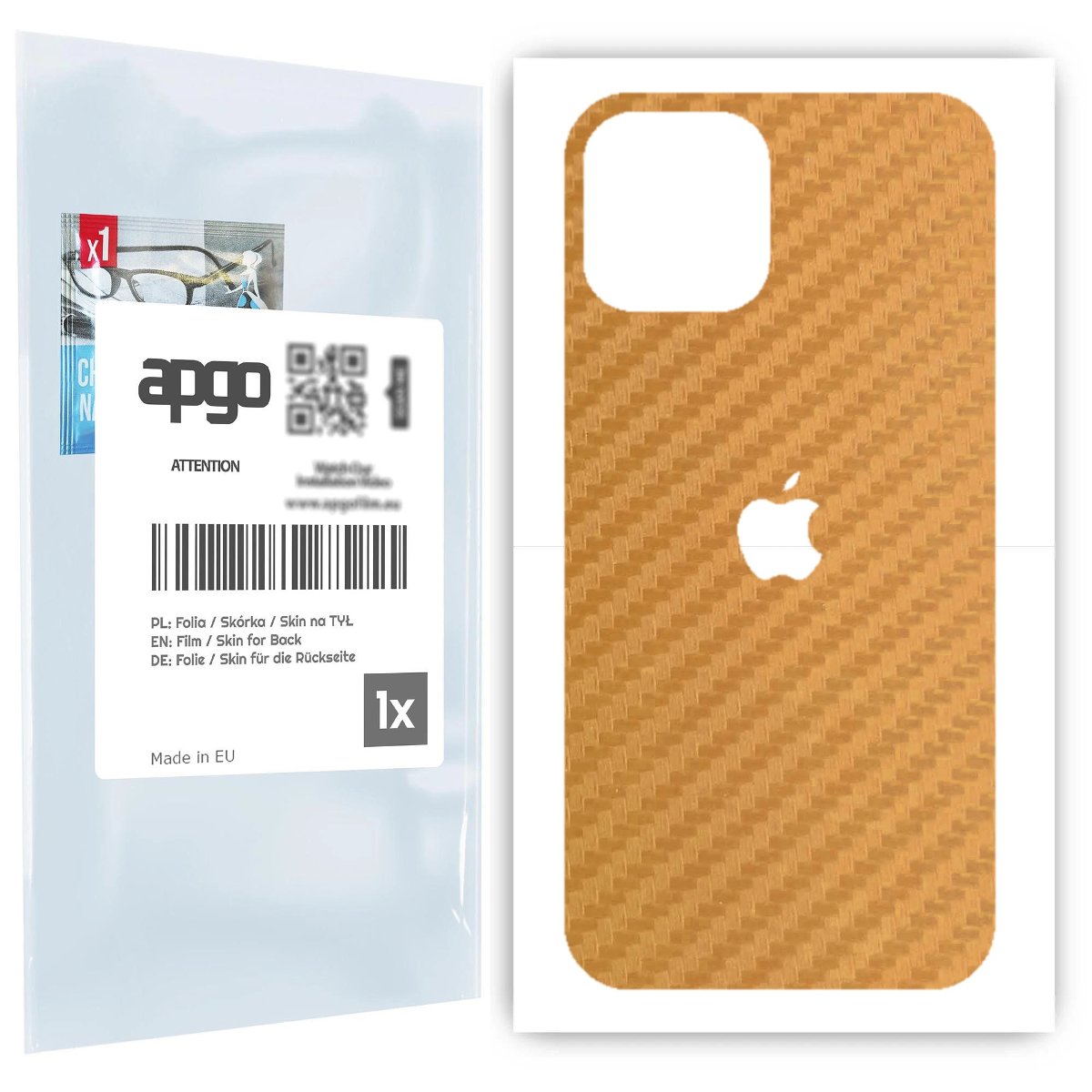 Folia naklejka skórka strukturalna na TYŁ do Apple iPhone 12 Pro Max -  Carbon Złoty - apgo SKINS