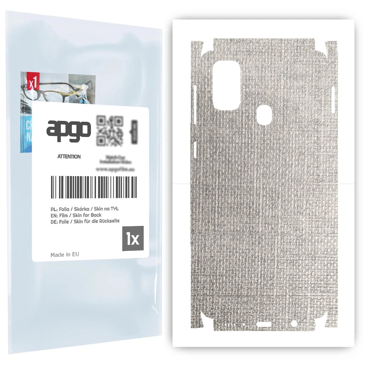 Folia naklejka skórka strukturalna na TYŁ+BOKI do Samsung Galaxy M21 -  Tkanina Denim Szary - apgo SKINS