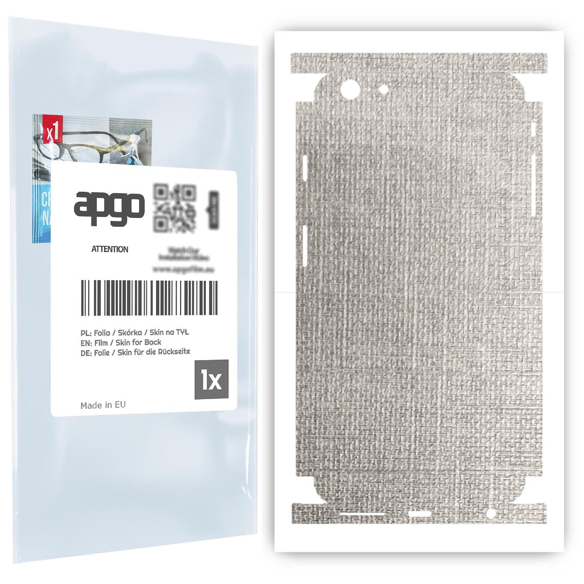 Folia naklejka skórka strukturalna na TYŁ+BOKI do Apple iPhone 6 Plus -  Tkanina Denim Szary - apgo SKINS