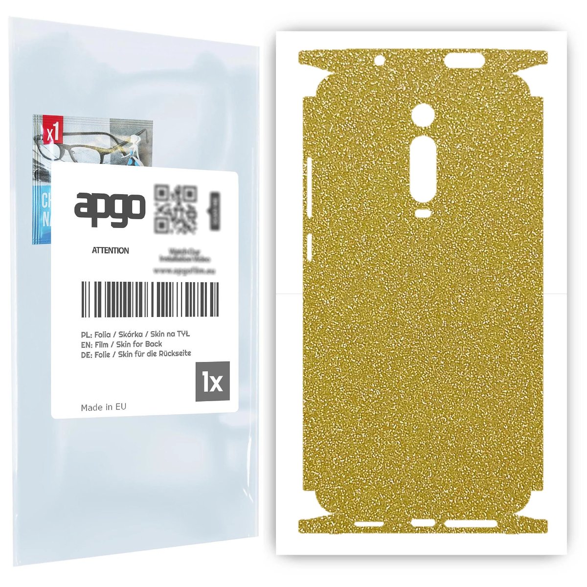 Folia naklejka skórka strukturalna na TYŁ+BOKI do Xiaomi Mi 9T Pro -  Brokat Złoty - apgo SKINS