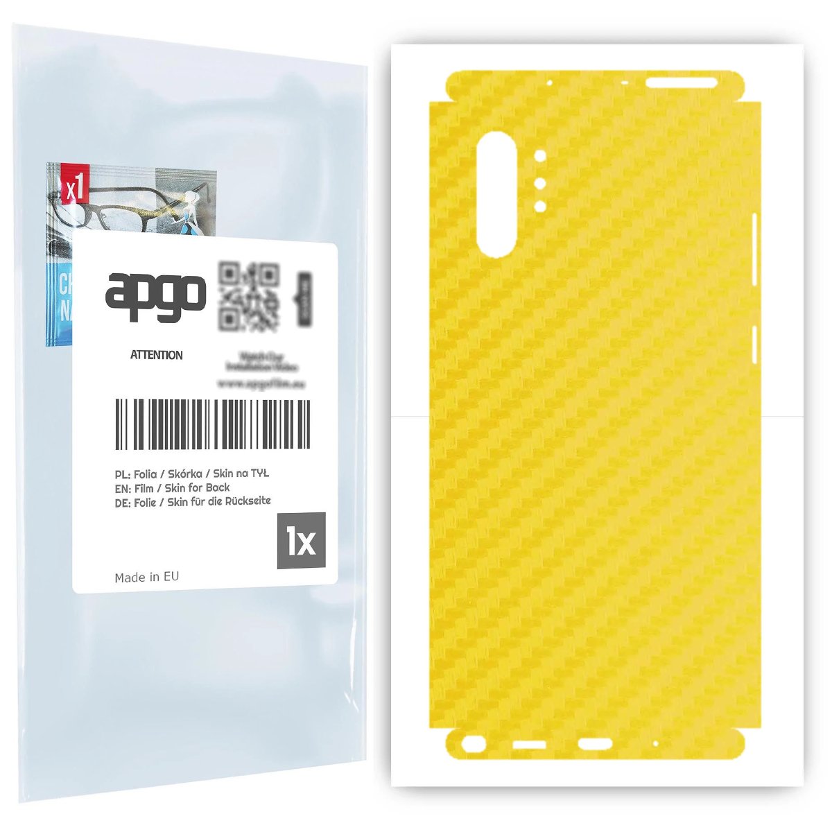Folia naklejka skórka strukturalna na TYŁ+BOKI do Samsung Galaxy Note 10+ -  Carbon Żółty - apgo SKINS
