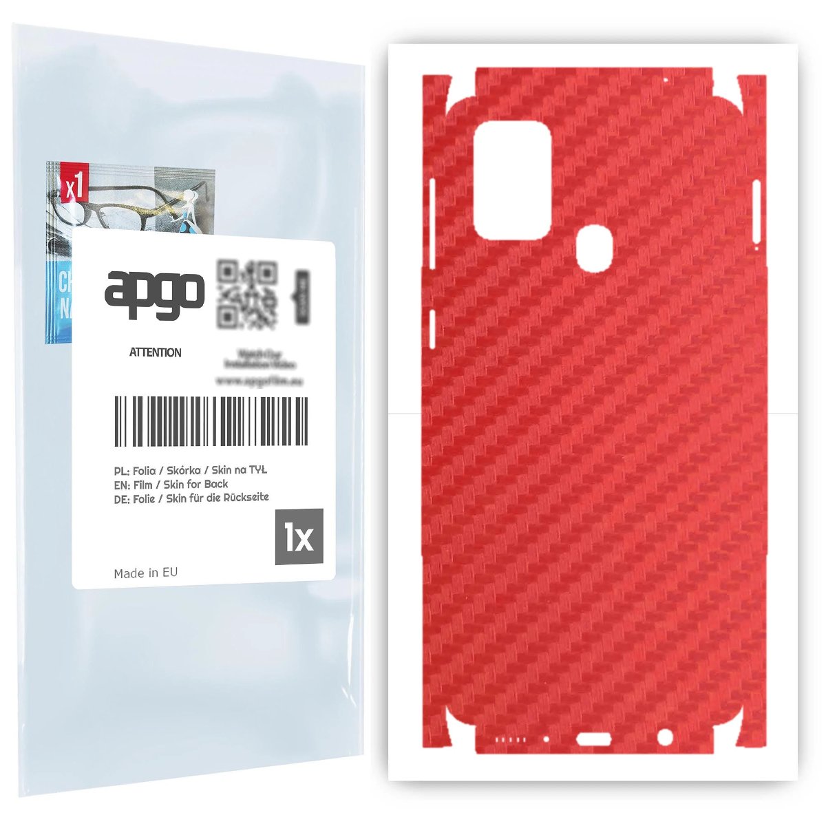 Folia naklejka skórka strukturalna na TYŁ+BOKI do Samsung Galaxy M31 -  Carbon Czerwony - apgo SKINS