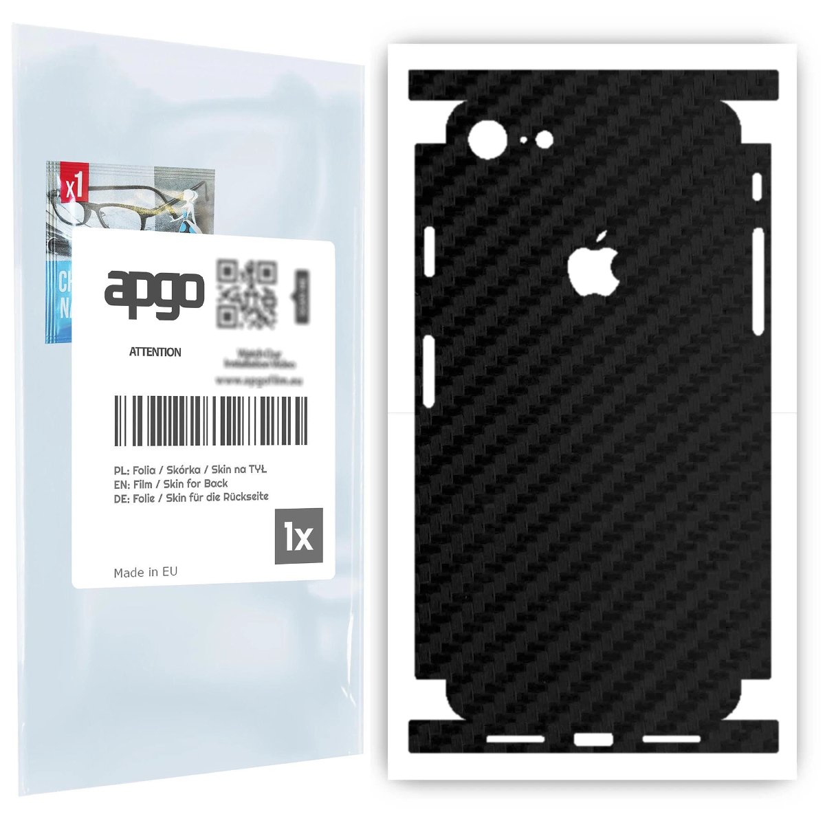 Folia naklejka skórka strukturalna na TYŁ+BOKI do Apple iPhone 7 -  Carbon Czarny - apgo SKINS