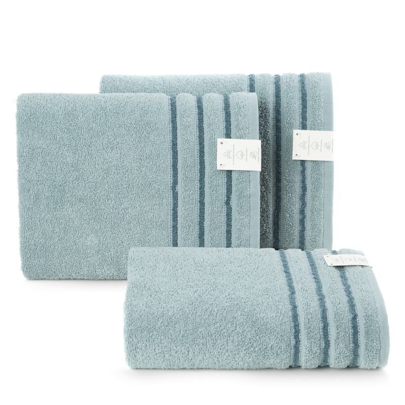 Ręcznik 50x90 Jasper miętowy szybkoschnący z ozdobną bordiurą w pasy 380g/m2 frotte Eurofirany